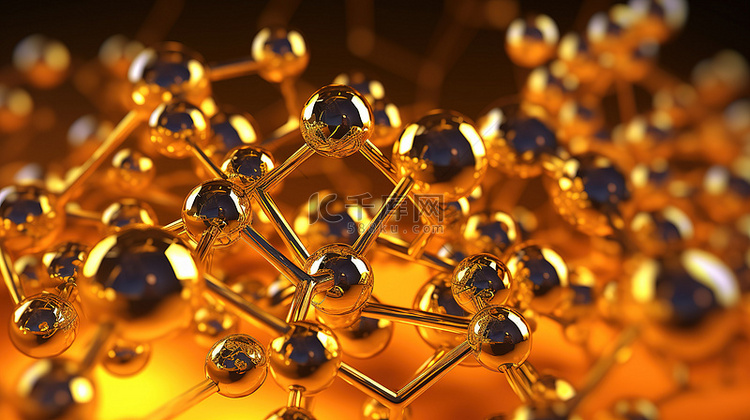 分子结构的镀金 3D 渲染