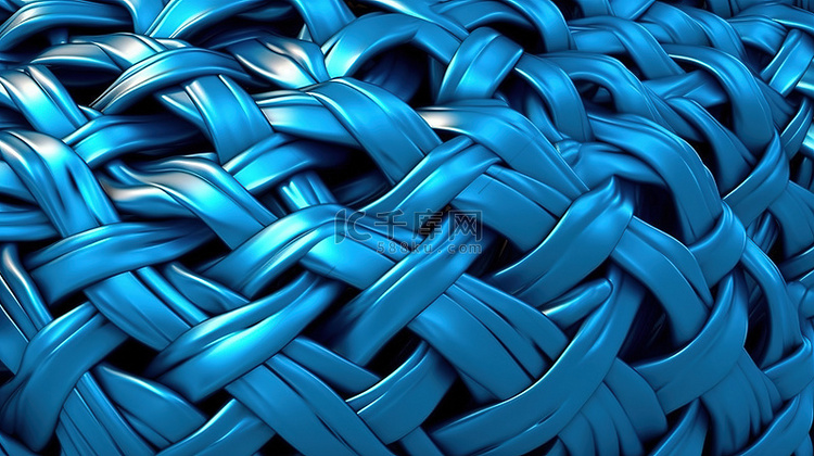 金属编织蓝线背景 3D 渲染插图