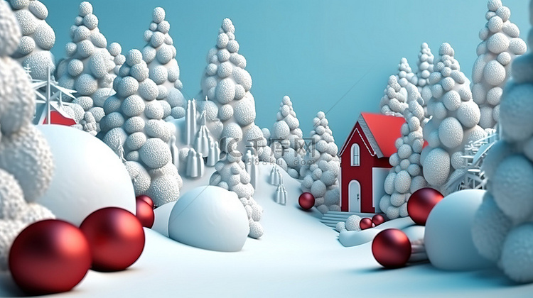 节日冬季假期 3D 渲染主题与