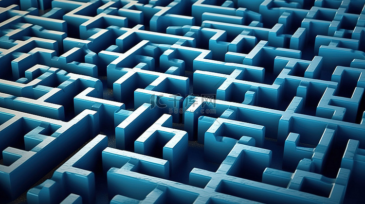 3d 渲染的蓝色箭头迷宫从上面