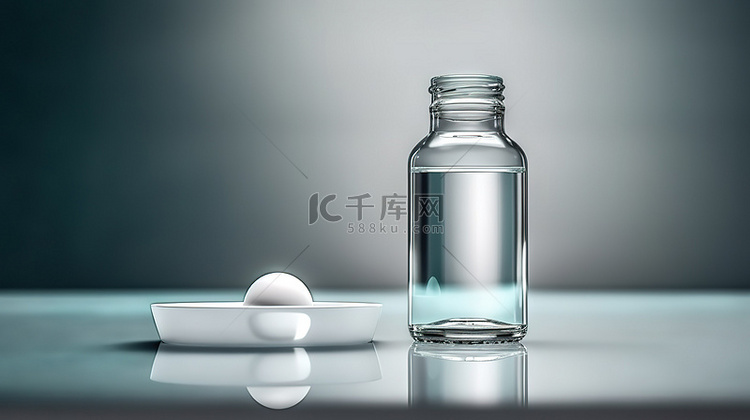 带水玻璃空白塑料药瓶和单个白色