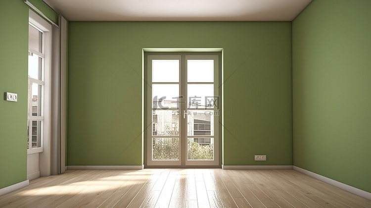 橄榄墙空房间的亲密视图，配有门