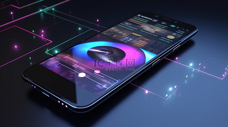 手机音乐应用程序 3d 渲染概念