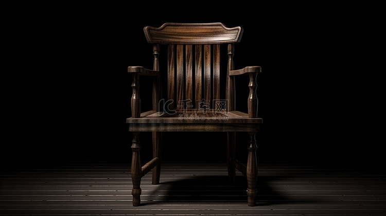 正面家具深棕色木椅的 3D 渲染