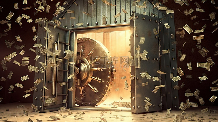 财富和安全概念 3D 渲染金钱