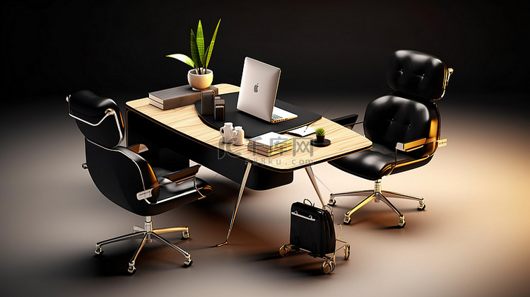 现代工作空间中的时尚办公桌和椅