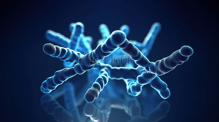 蓝色背景与染色体 3D 科学插图