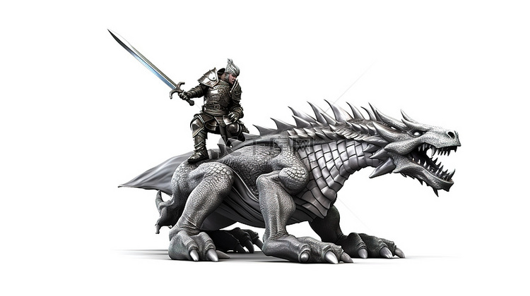 骑士与龙战斗的孤立 3D 插图