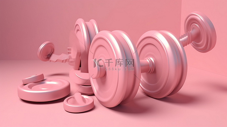 健身主题粉色背景上带光盘和耳机