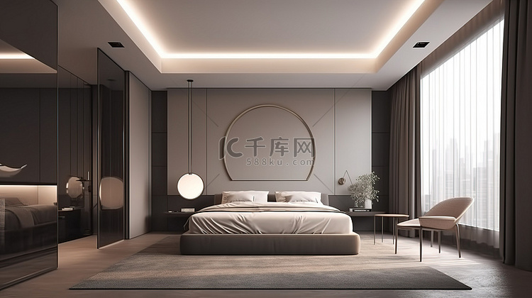 极简主义酒店卧室室内设计 3d
