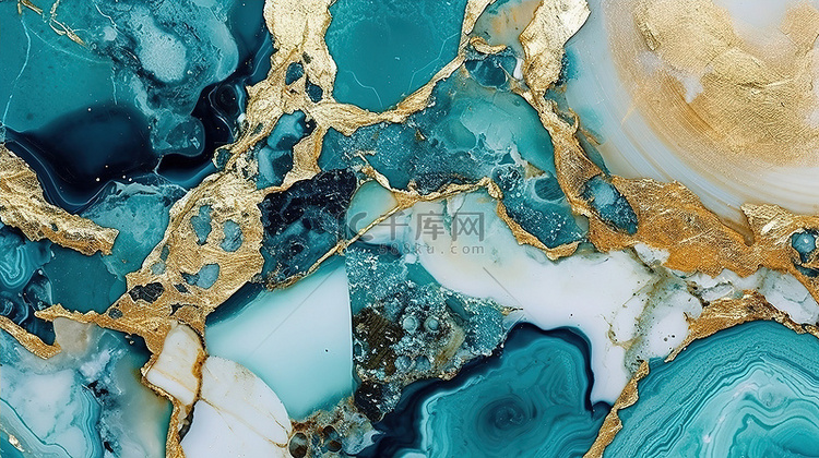 树脂晶洞石背景绿松石金 3D 