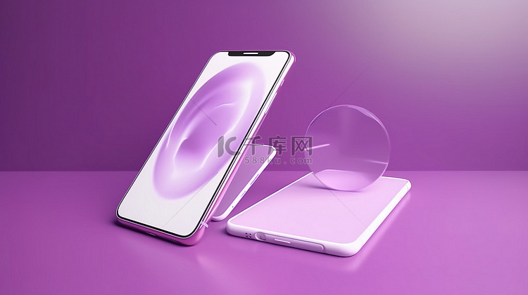 简约的紫色智能手机模型，带有空