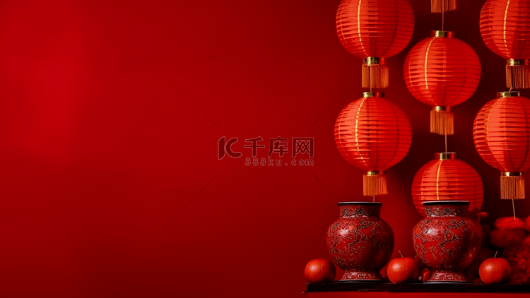红色灯笼罐子中国风格广告背景