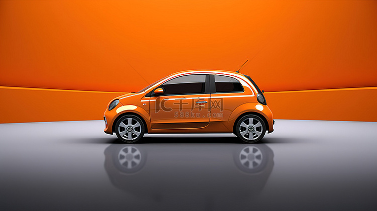 橙色城市汽车的 3D 渲染，带