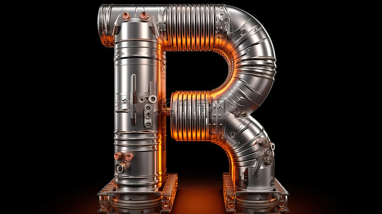 金属管字母表 3d 渲染字母 r