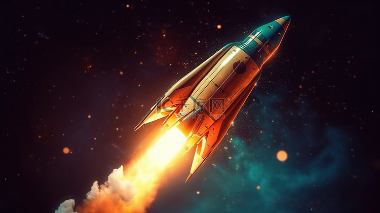 飞越宇宙的火箭的 3D 插图