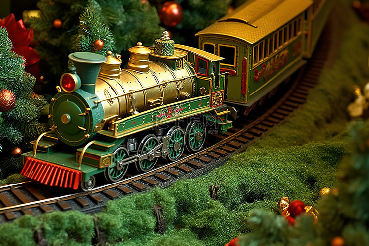 圣诞快乐火车形状像圣诞树