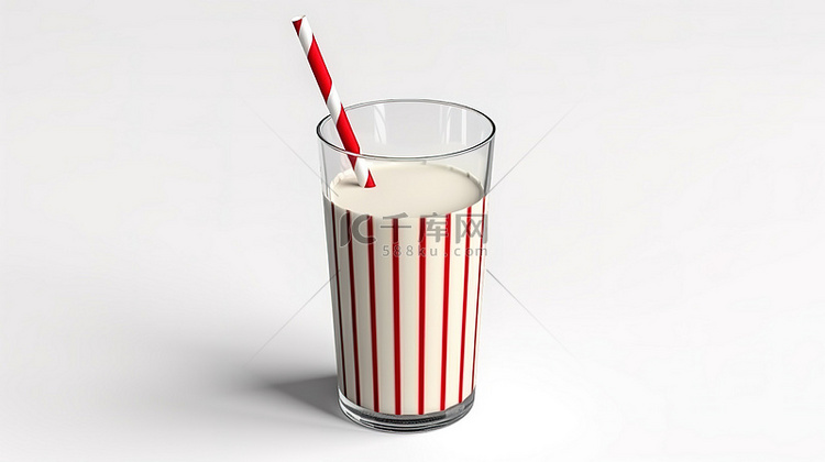 3d 渲染的一杯牛奶，白色背景