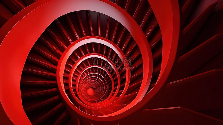 楼梯背景与 3d 渲染中的红色