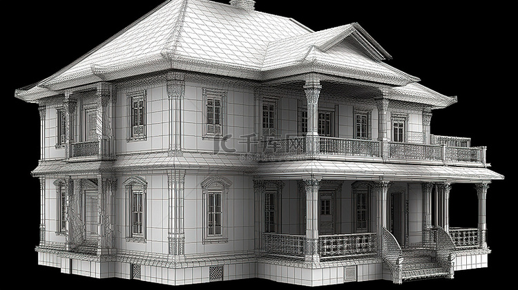 3D 渲染房屋设计与建筑细节和