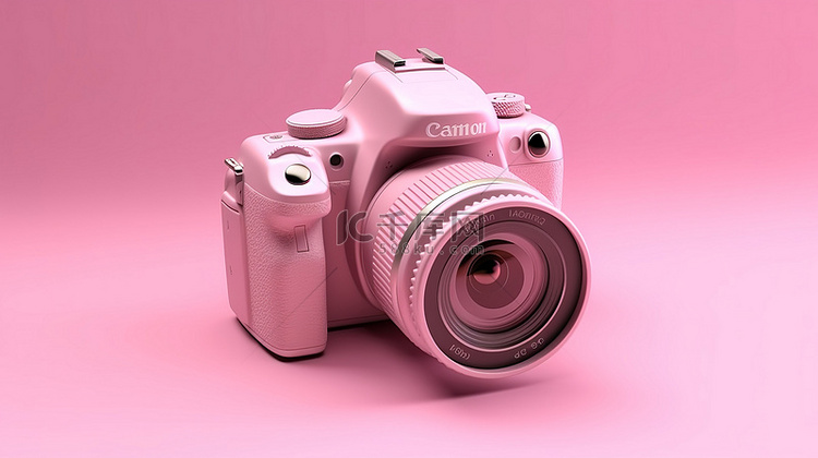 粉红色背景上相机的 3D 渲染