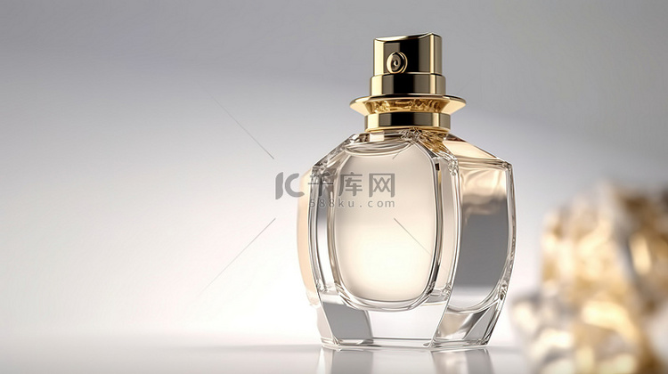 化妆品香水瓶的白色背景 3D 渲染