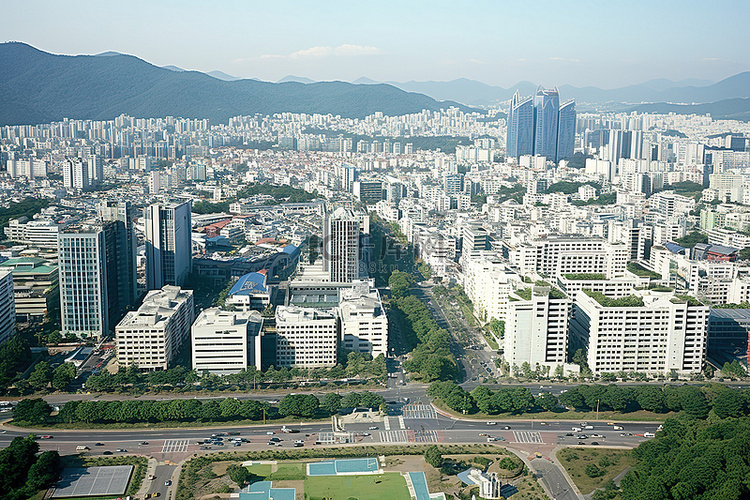 从空中俯瞰首尔市
