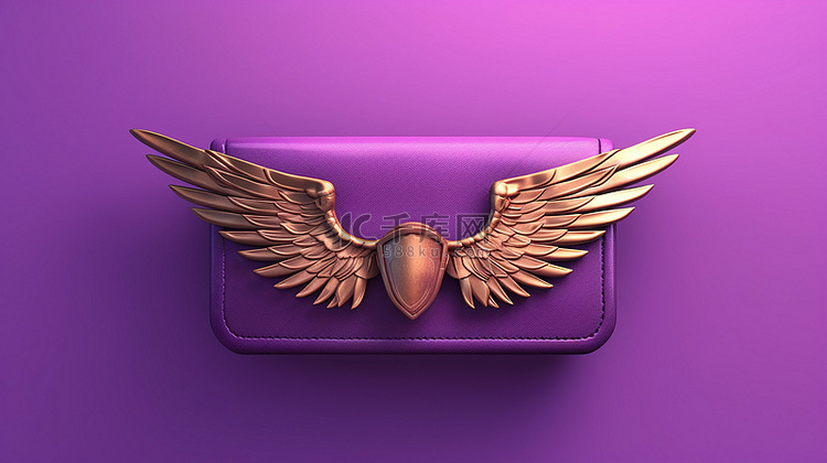 3d 渲染带有紫色钱包的飞行比