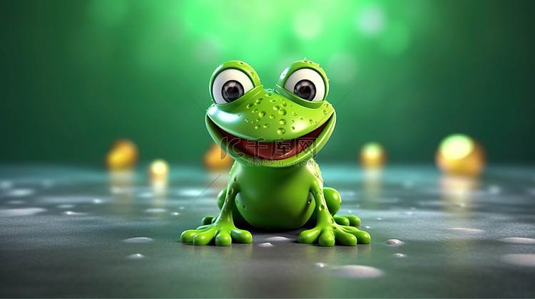 一只活泼的 3d 青蛙的插图