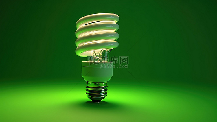 绿色背景展示逼真的 3d 节能灯泡