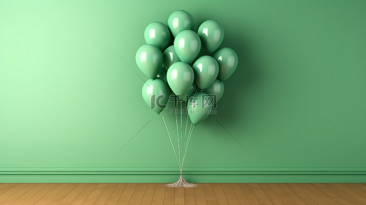 一群彩色气球反对充满活力的绿色