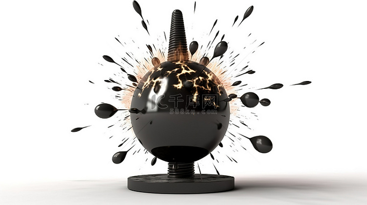 爆炸性黑色炸弹，在 3D 渲染