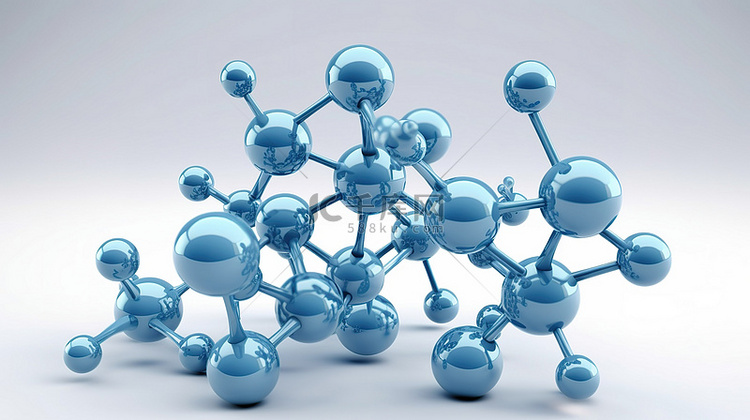 白色背景展示 3d 蓝色分子结构