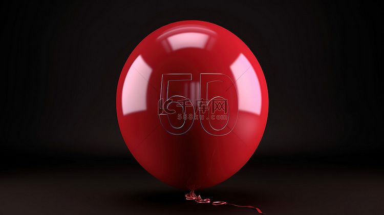 象征 50 的红色氦气球的逼真