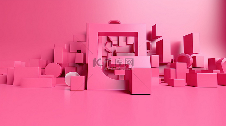 粉红色 3D 渲染促销图标，用