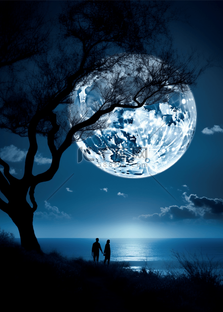 月亮蓝色浪漫背景