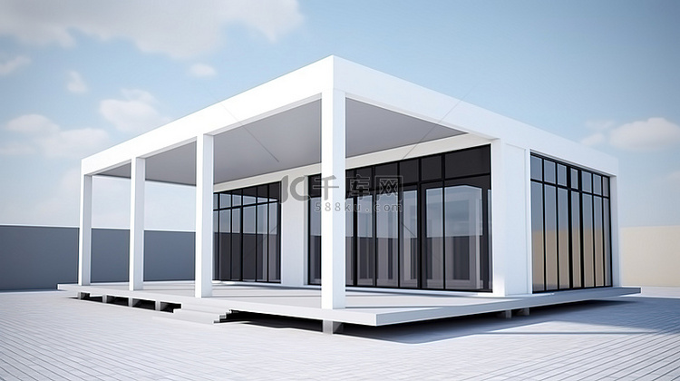 以 3D 渲染呈现的框架房屋建
