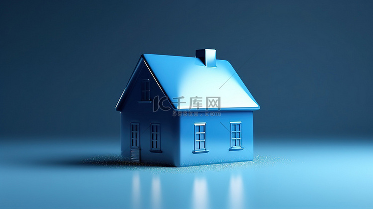 时尚蓝色房子标志的 3D 渲染