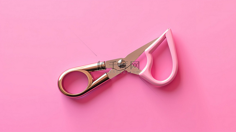 粉红色背景下金属剪刀的 3D 插图