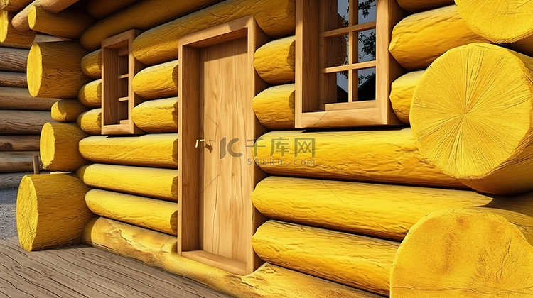 关闭一栋黄色木屋的 3D 渲染