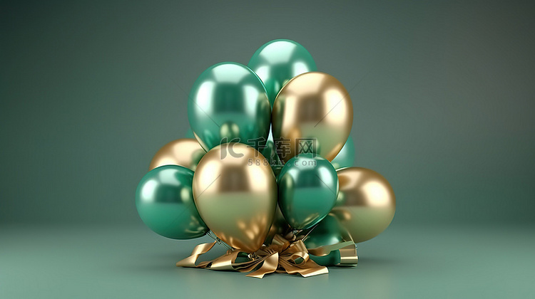 惊喜礼物概念抽象金色和绿色气球