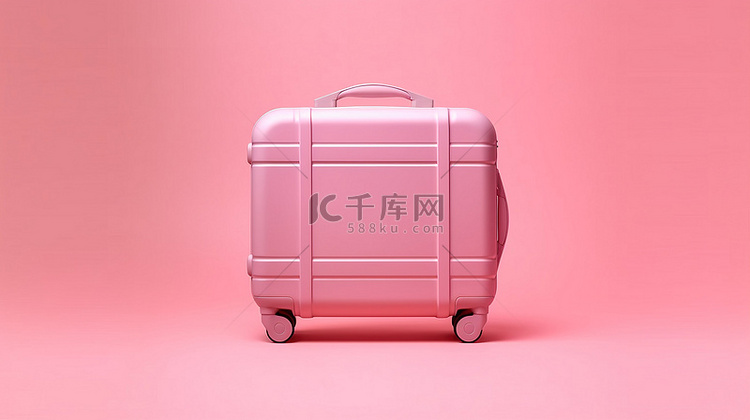 粉红色背景上粉红色手提箱的 3