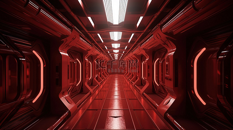 深红色科幻小说走廊令人惊叹的 