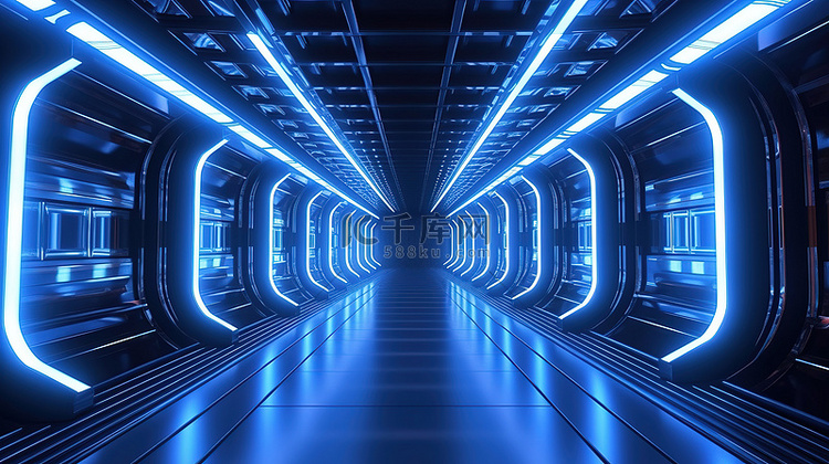 未来科幻背景照明隧道采用 3D