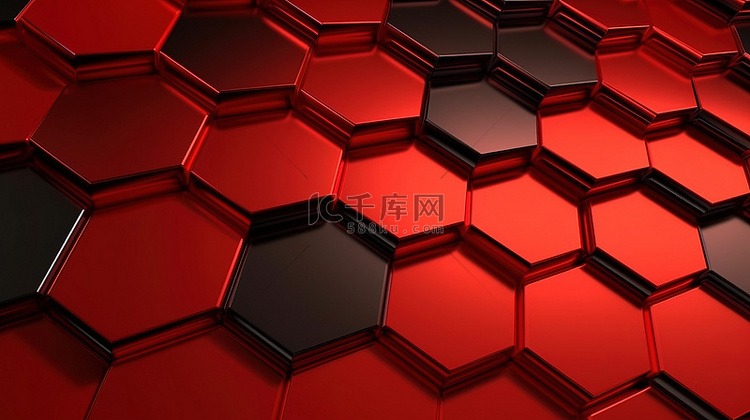 现代 3D 渲染红色六边形未来