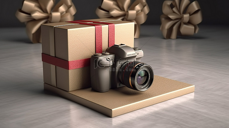 包装盒中相机的天才摄影 3D 渲染
