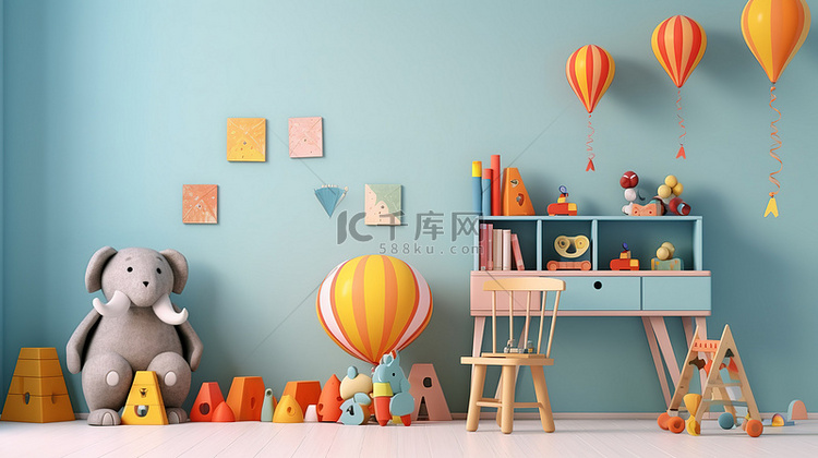 儿童房的 3D 渲染背景
