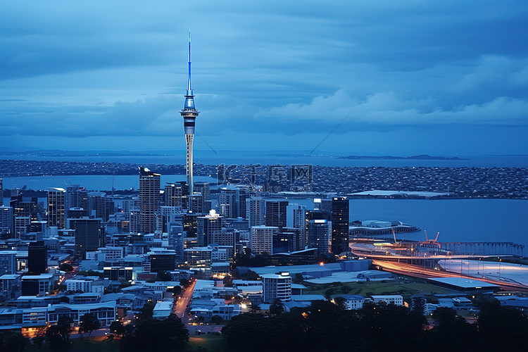 新西兰奥克兰一座城市的鸟瞰图