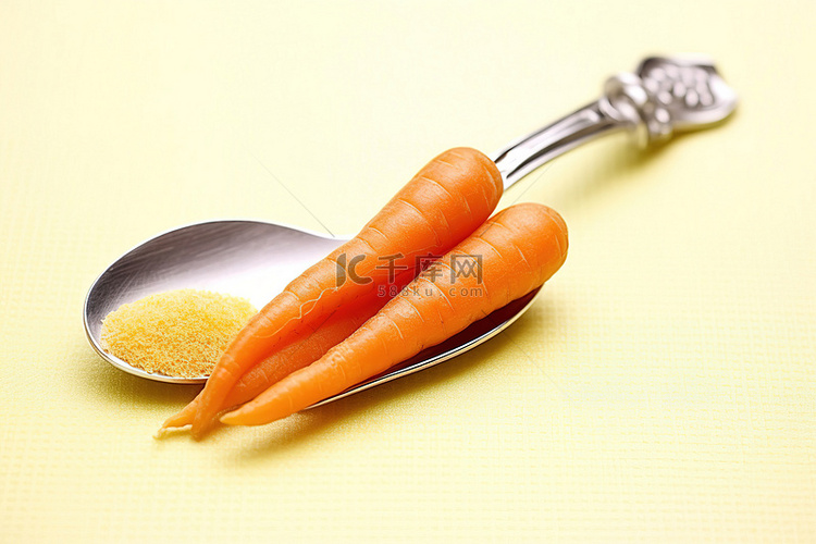 一个勺子，上面放一小勺胡萝卜