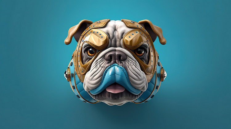 戴着面具的斗牛犬的有趣 3D 渲染